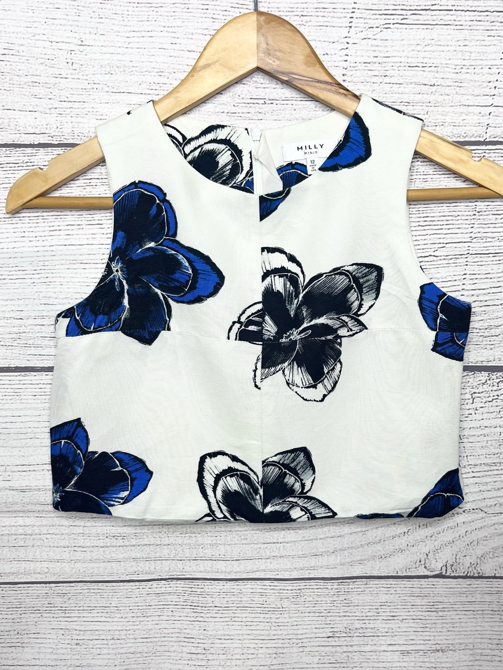 Milly Minis White & Blue Floral Sleeveless Crop Top Girls Size 12